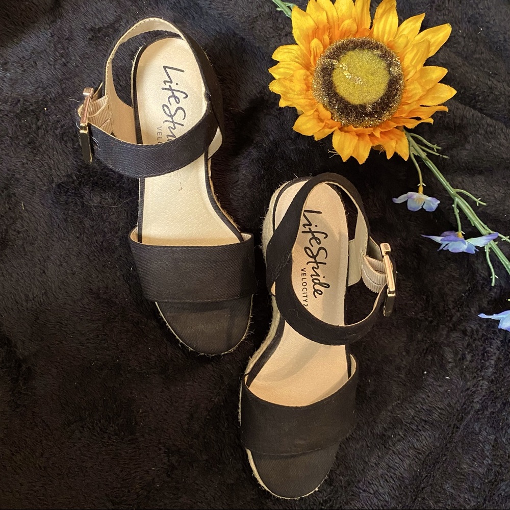 Black sandal wedge heels size 5M